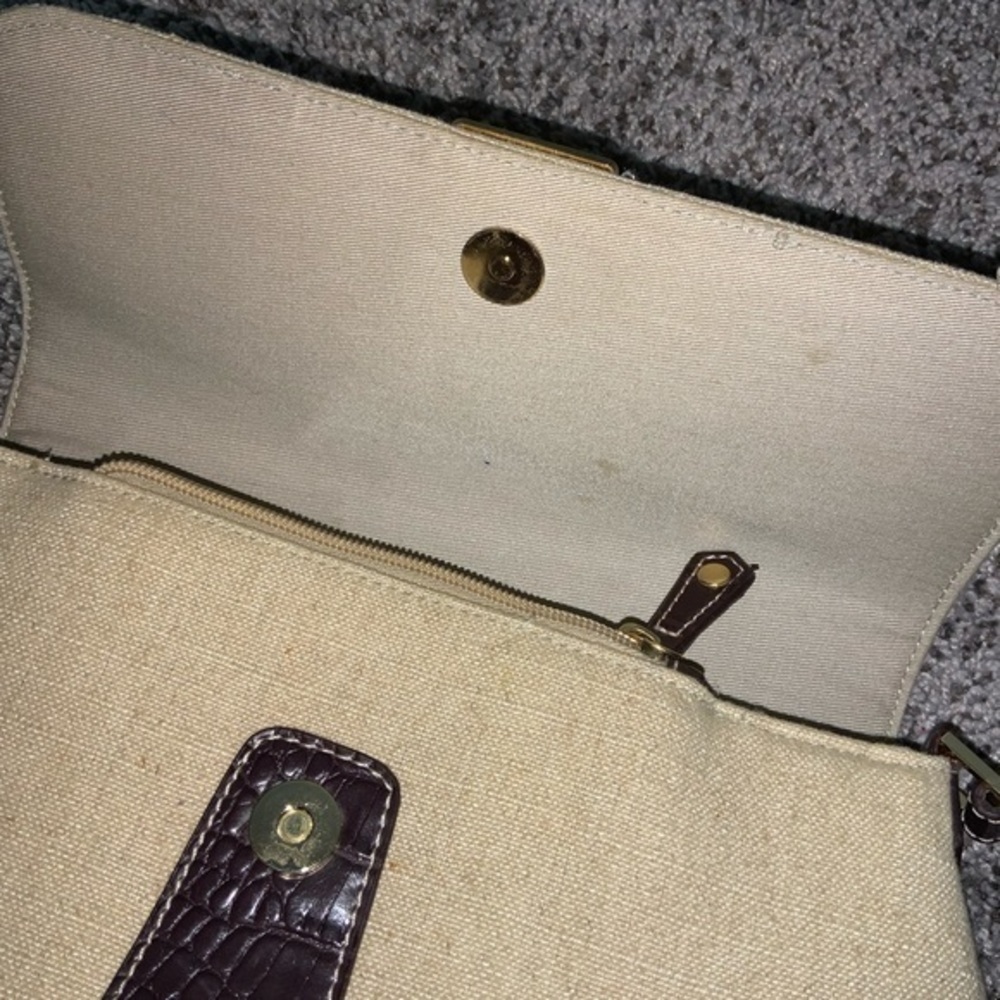 Etienne Aigner Linen and Faux Leather Croc Embossed Shoulder Bag/Purse Tan/brown - Picture 8 of 15